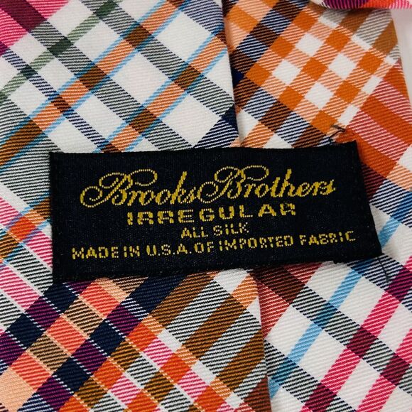 Brooks Brothers Irregular 100% Silk Necktie Rainbow Plaid 57 x 3 USA Made - Picture 3 of 3